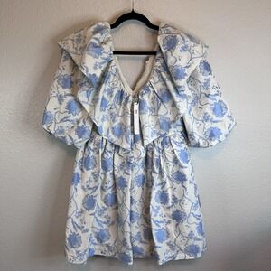 NWT ASOS edition Dress Mini Floral Blue White 2 Formal Cocktail Ruffle Smocked